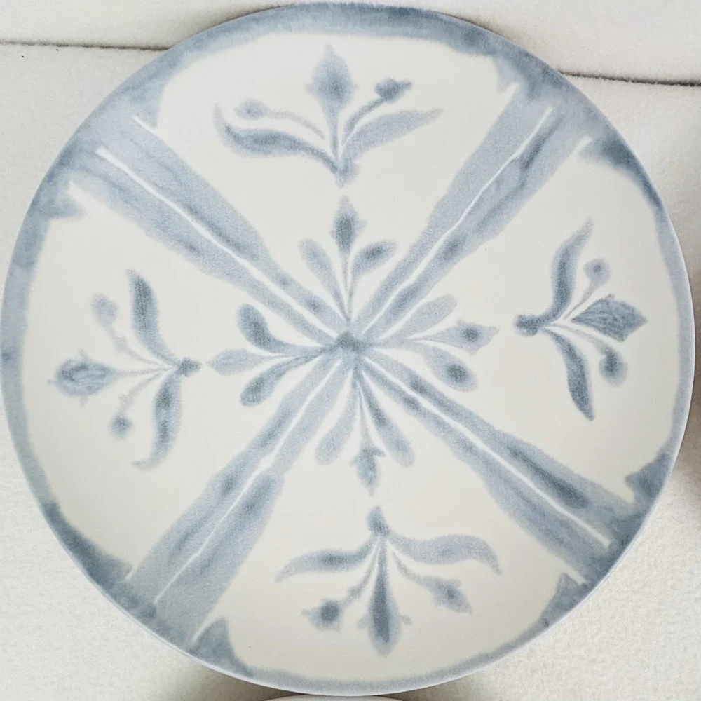 Pottery Barn Chambray Tile Stoneware Salad Plates White Blue Portugal 9
